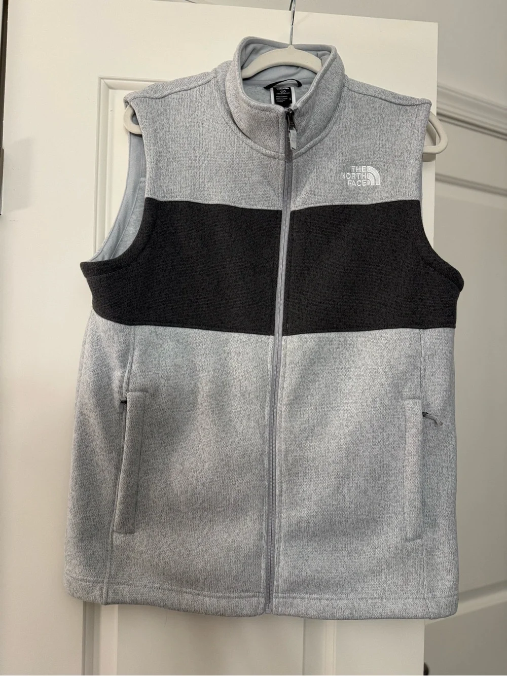 The North Face Light Gray and Black Fleece Vest